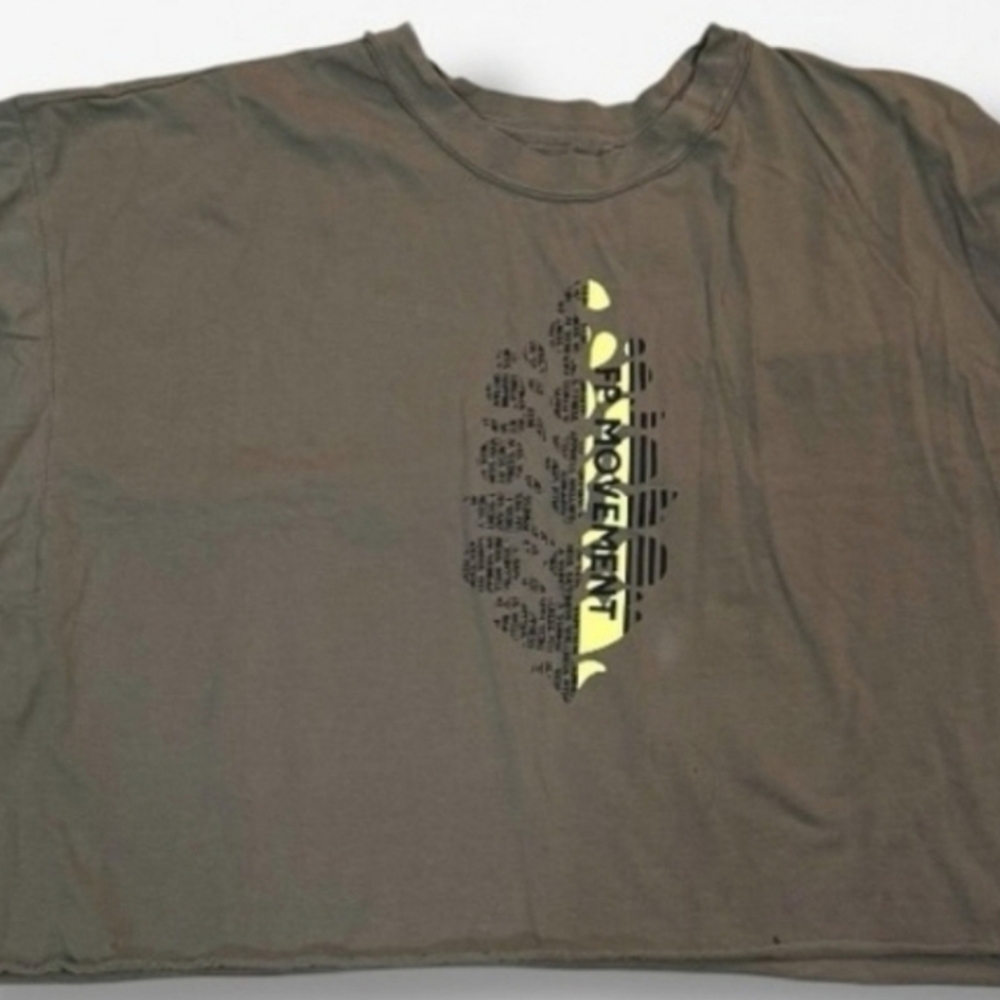 Free People Olive Green Crop Top with Yellow Graphic